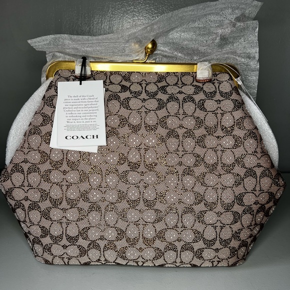 Coach Large Crystal Kisslock Frame Leather Shoulder Bag - Picture 1 of 8